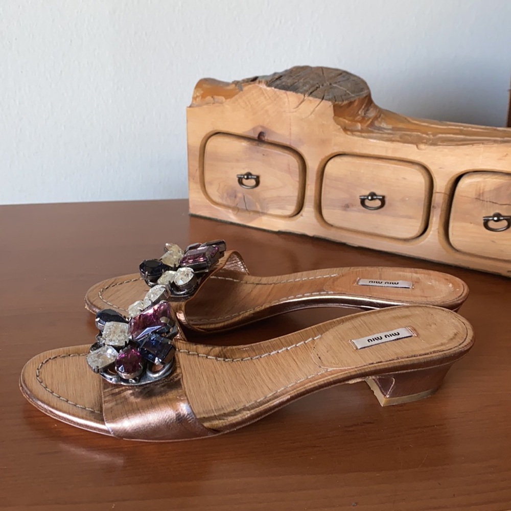 Miu Miu Bronze Jeweled Sandals - Picture 2 of 8